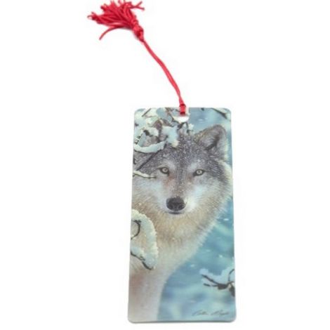 Marque page 3D "Loup branche enneigée"