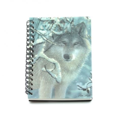Carnet 3D spirale " Loup branche enneigée"
