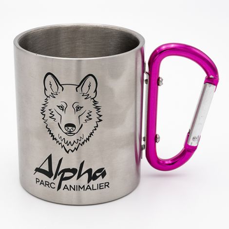Mug métal mousqueton rose Alpha
