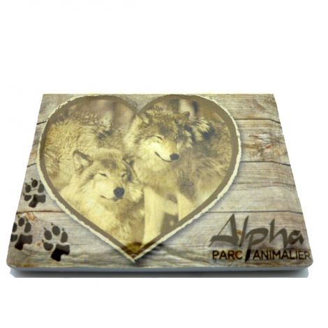 Magnet céramique Loup coeur bois